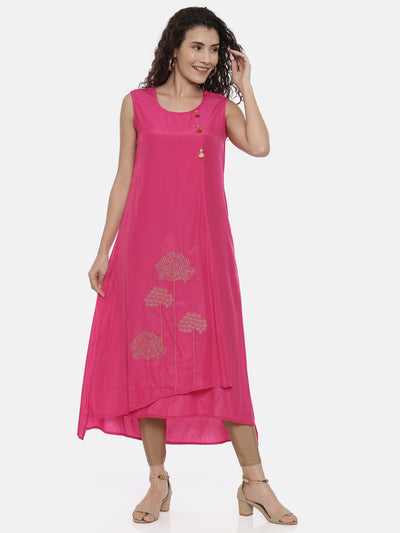 Neerus Pink Floral Embroidered Kurta