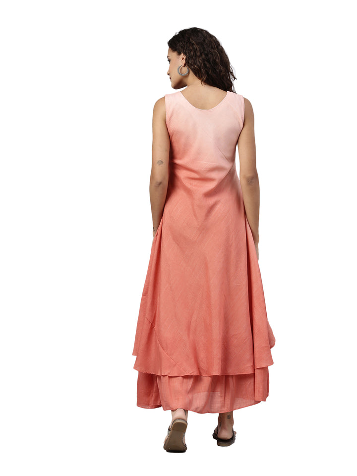 Neerus Orange floral printed layered kurti - detail view 2