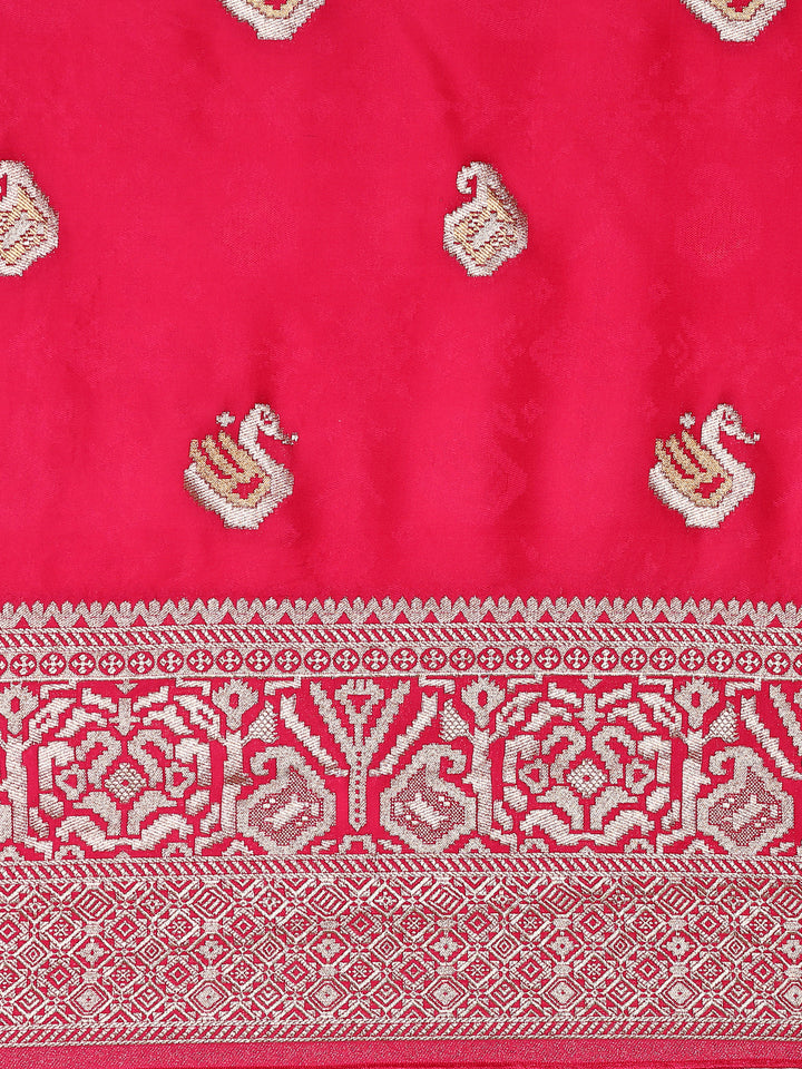 Pink banaras silk saree with silver motifs