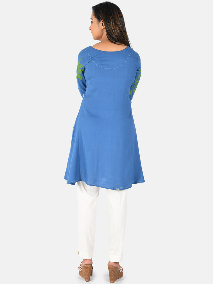 Neerus Blue floral printed beaded kurta - side view