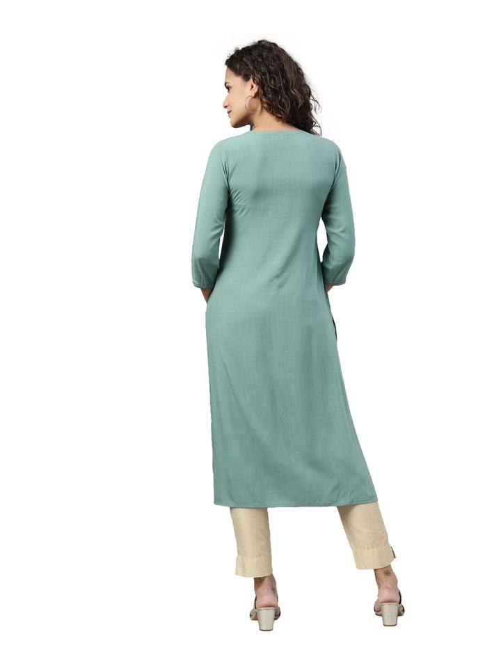 Neerus Women Turquoise Blue Solid Kurta