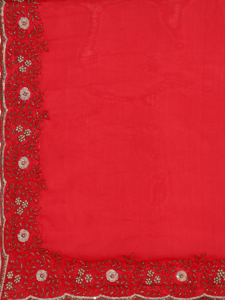 Red jimmy saree with stones and Swarovski hand embroidery