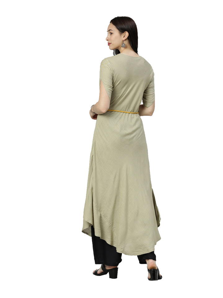 Neerus Women Olive Green Embroidered Thread Work Kurta