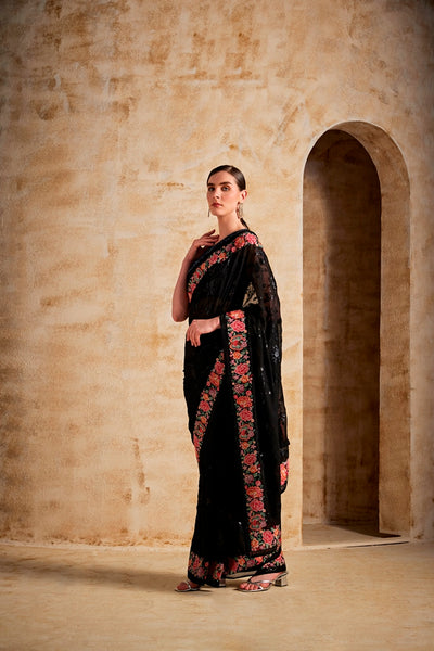 Neeru's Black Color Georgette Fabric Saree