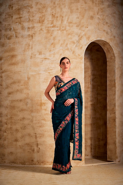 NEERU'S PEACOCK COLOR GEORGETTE FABRIC SAREE
