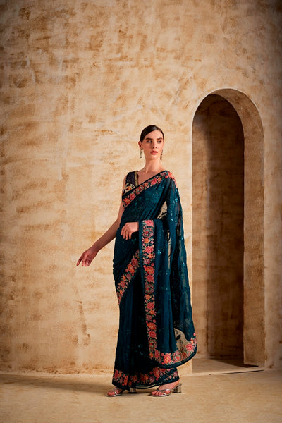 NEERU'S PEACOCK COLOR GEORGETTE FABRIC SAREE