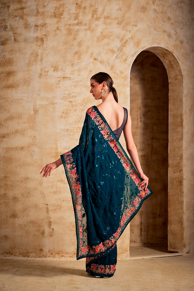 NEERU'S PEACOCK COLOR GEORGETTE FABRIC SAREE