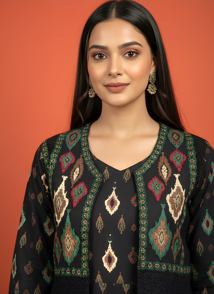 Black Cotton Digital Print Kurta