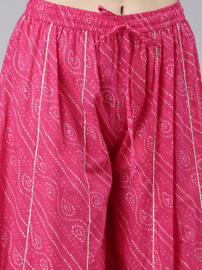 Neeru's Pink Regular Straight Bandhani Kurta Sets And Palazzos With Dupatta