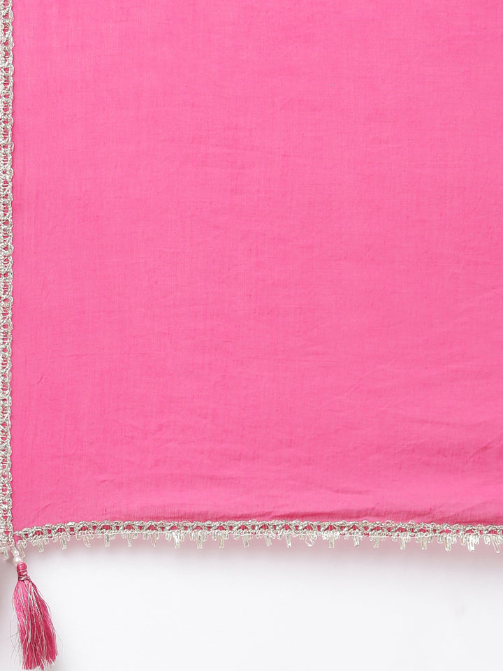 Neerus Pink Regular Straight Bandhani Kurta Sets And Palazzos With Dupatta