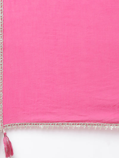 Neeru's Pink Regular Straight Bandhani Kurta Sets And Palazzos With Dupatta