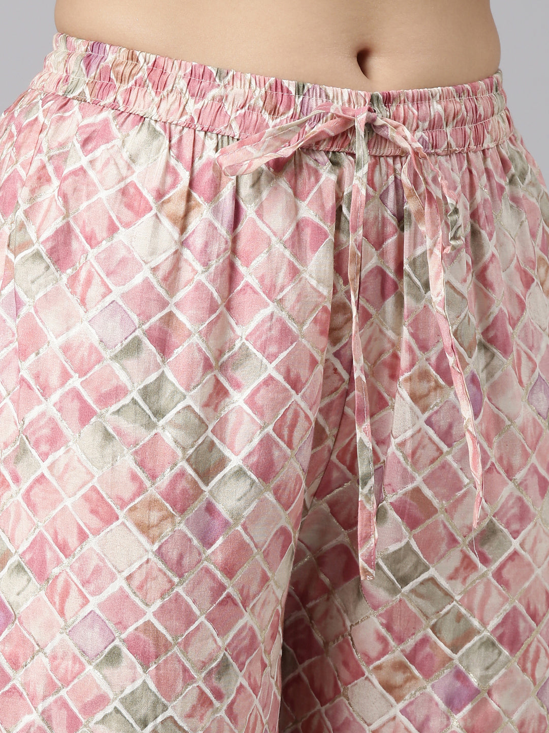 Neerus Pink printed straight sharara set kurta with dupatta - detail view 3
