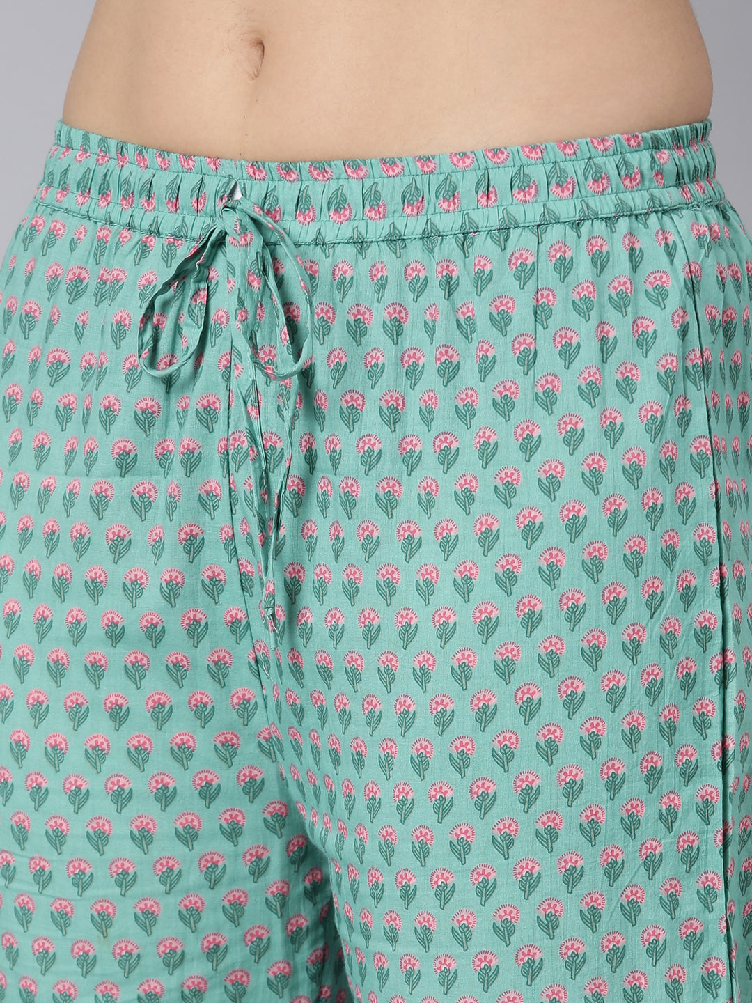 Neerus Green printed floral straight suit set - detail view 3