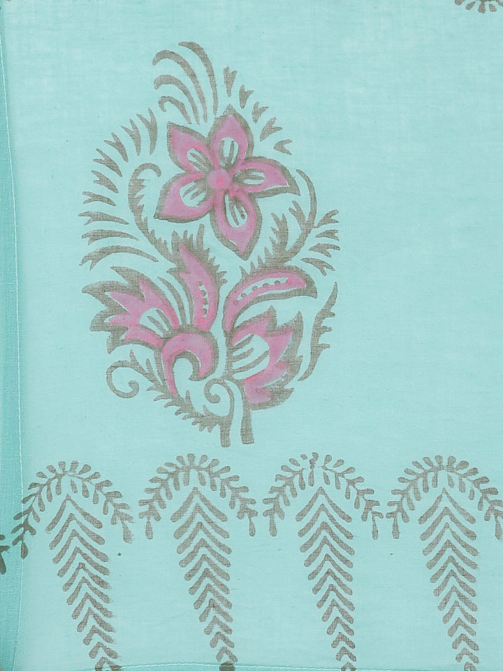 Neerus Green printed floral straight suit set - detail view 4