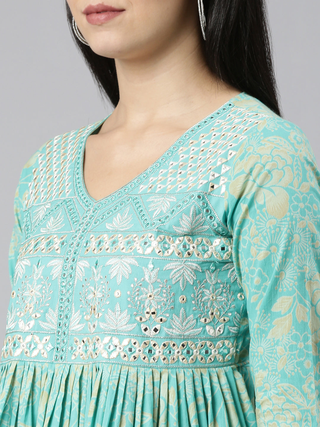 Neerus Green printed sharara set with dupatta - detail view 1