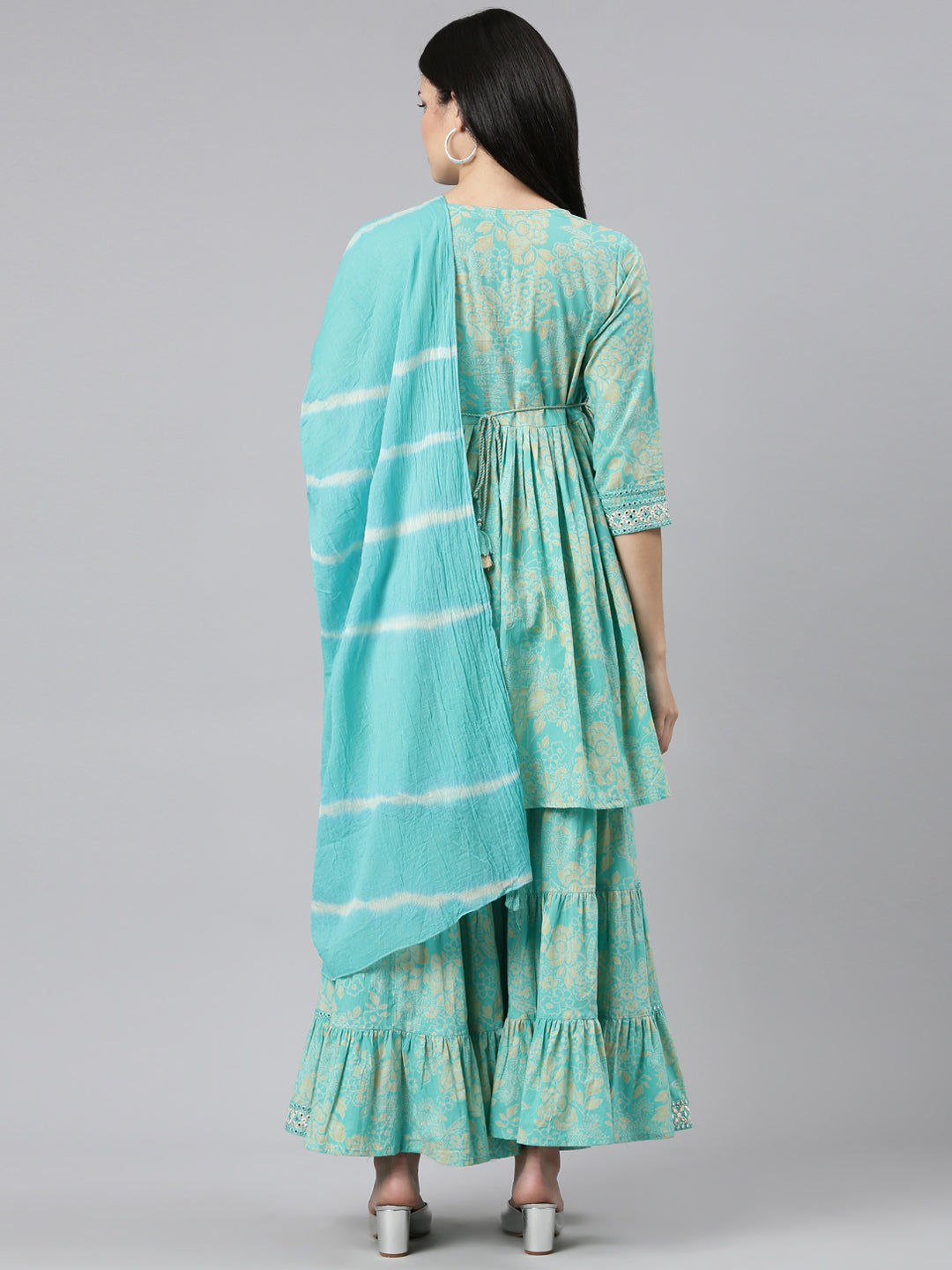 Neerus Green printed sharara set with dupatta - side view
