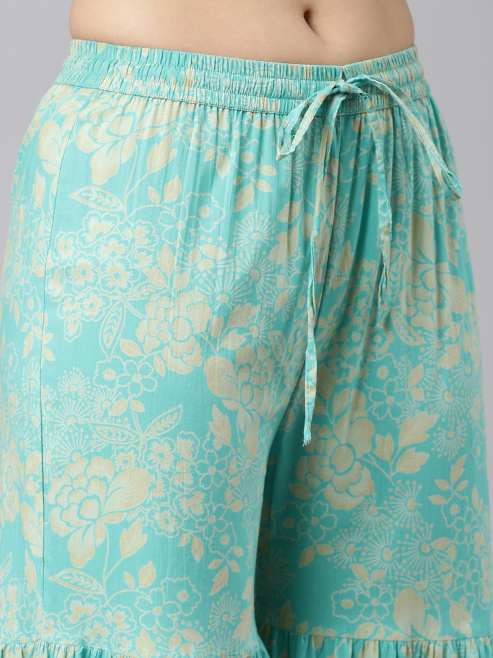 Neerus Green printed sharara set with dupatta - detail view 3