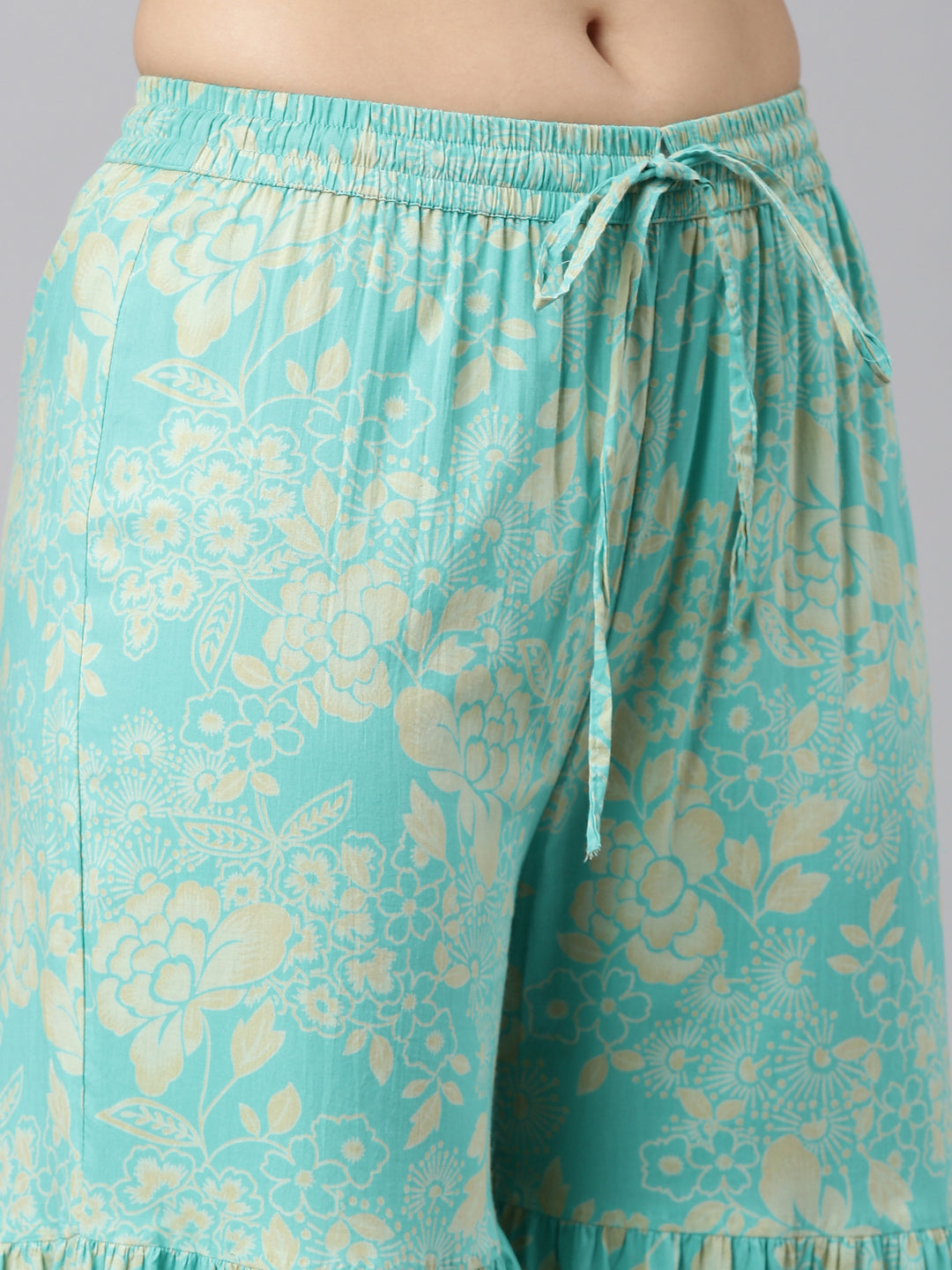 Neeru's Sea Green Regular Straight Printed Kurta And Sharara With Dupatta
