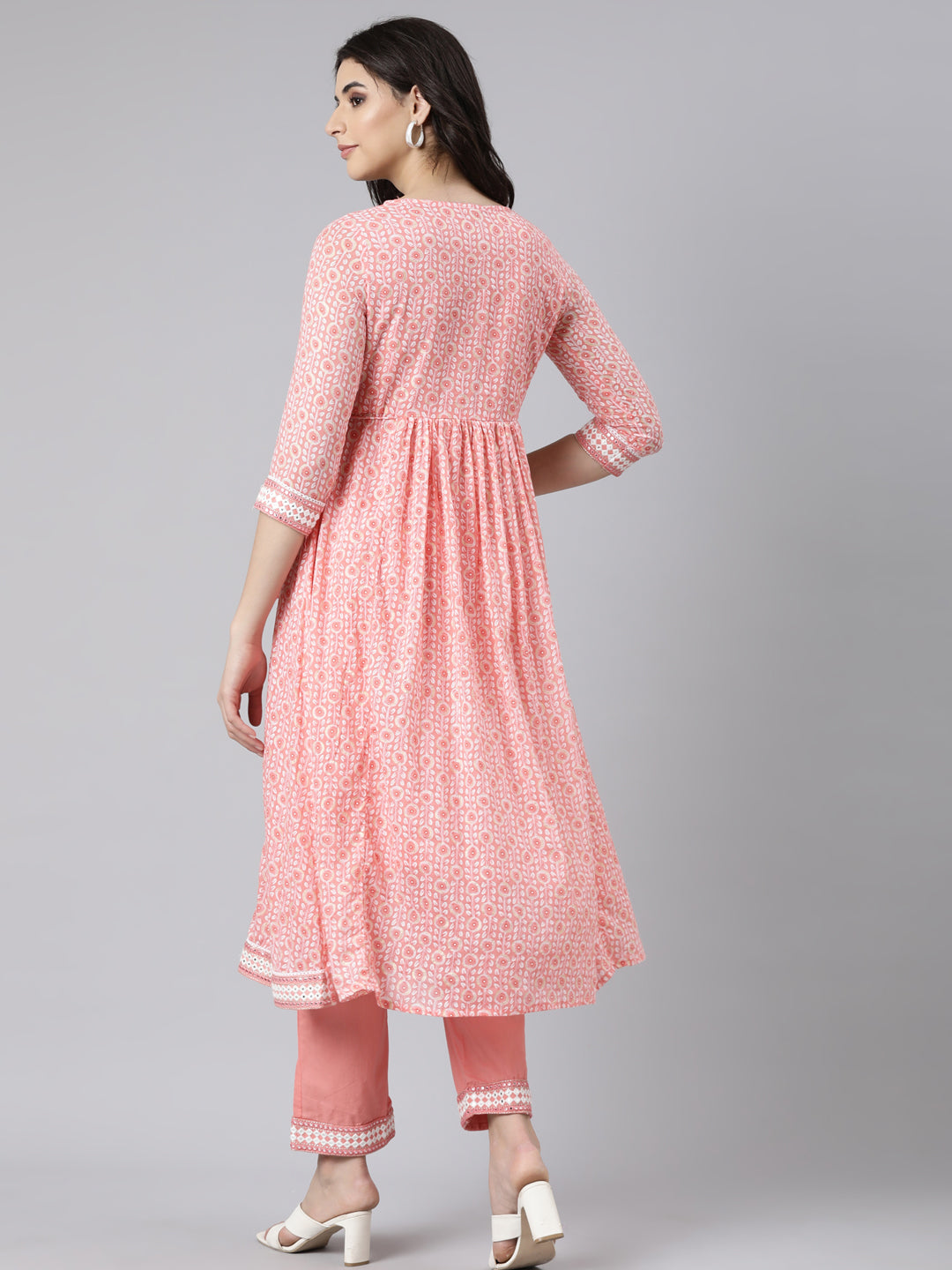 Neerus Pink floral printed flared suit set - side view