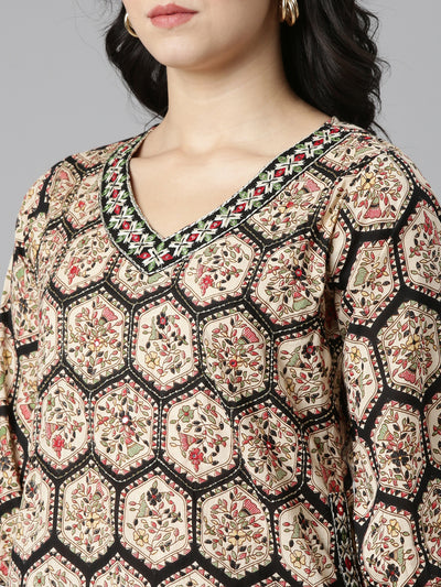 Neerus Black Regular Straight Printed Kurta And Salwar With Dupatta