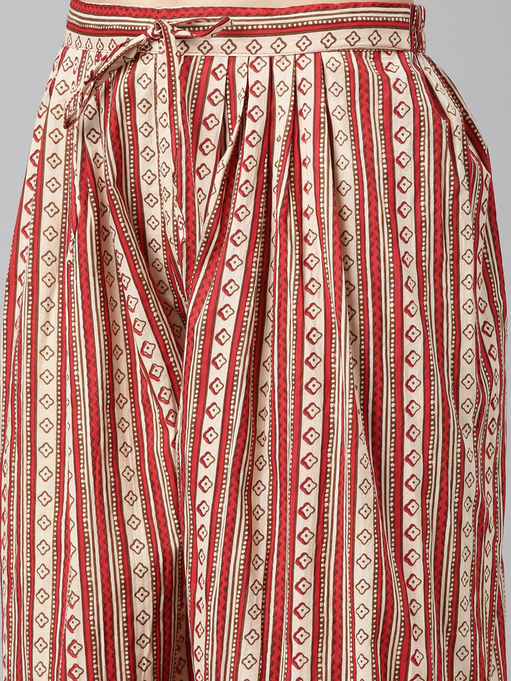 Neerus Red cotton printed kurta set with salwar and dupatta - detail view 3