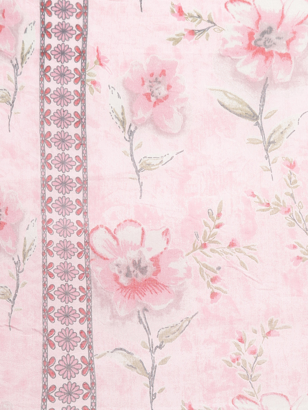 Neerus Pink cotton printed kurta set with trouser and dupatta - detail view 4