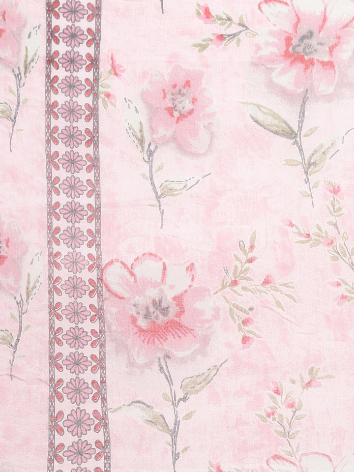 Neerus Pink cotton printed kurta set with trouser and dupatta - detail view 4
