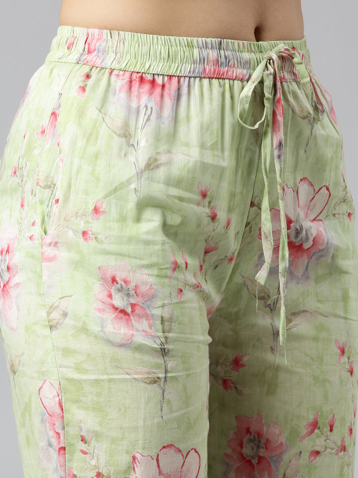 Neerus Green Regular Straight Printed Kurta And Trousers With Dupatta