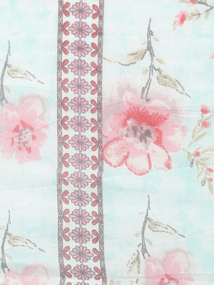 Neerus Sea Green Regular Straight Printed Kurta And Trousers With Dupatta