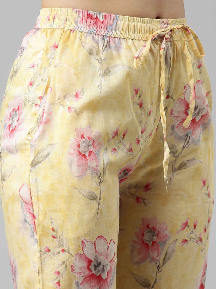 Neerus Yellow Regular Straight Printed Kurta And Trousers With Dupatta