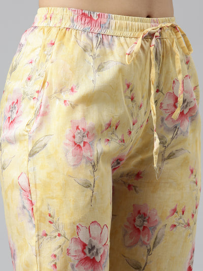 Neeru's Yellow Regular Straight Printed Kurta And Trousers With Dupatta
