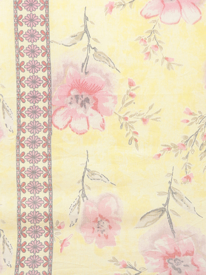 Neerus Yellow Regular Straight Printed Kurta And Trousers With Dupatta