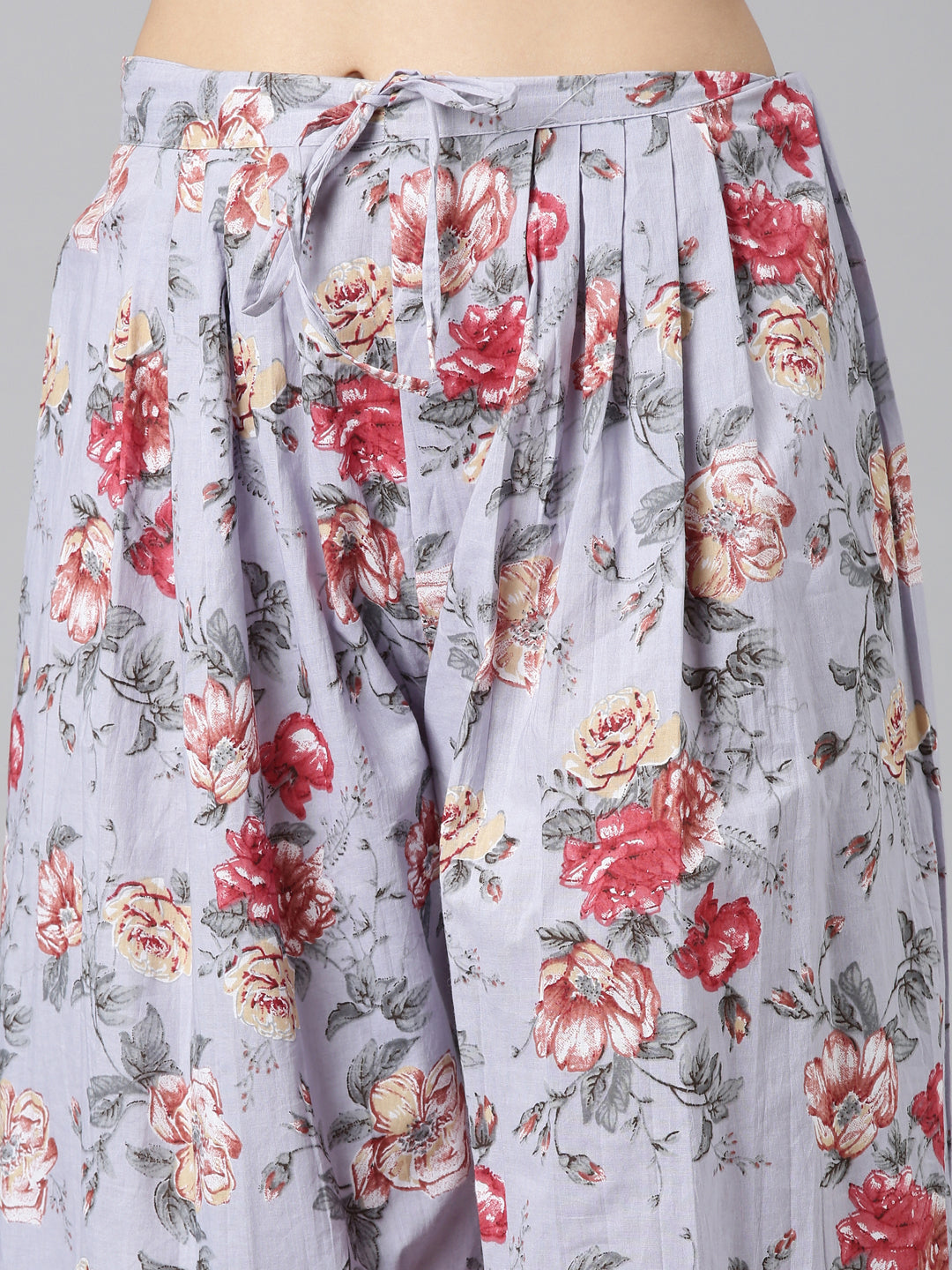 Neerus Grey printed straight kurta set with salwar and dupatta - detail view 3