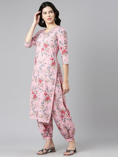 Neeru's Pink Regular Straight Printed Kurta And Salwar With Dupatta