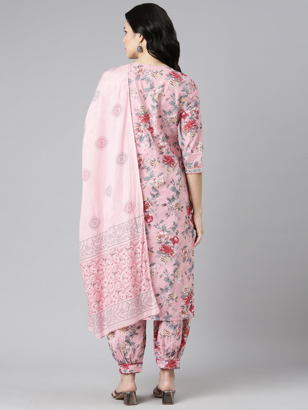 Neerus Pink Regular Straight Printed Kurta And Salwar With Dupatta