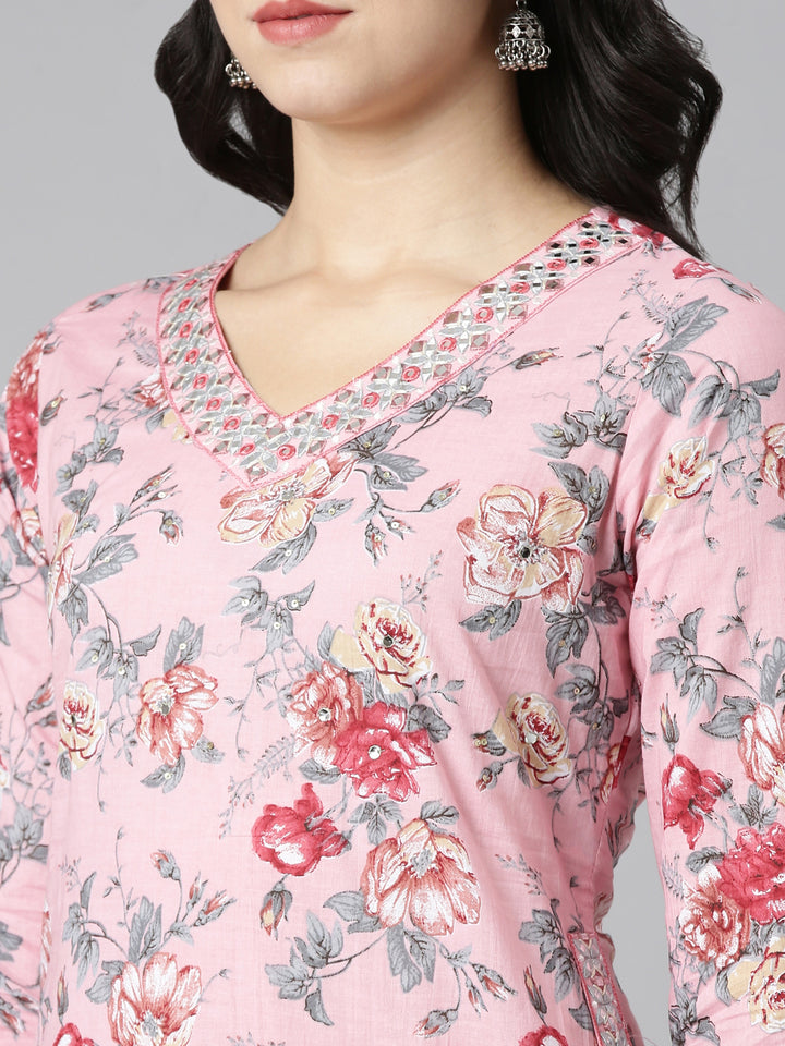 Neerus Pink Regular Straight Printed Kurta And Salwar With Dupatta