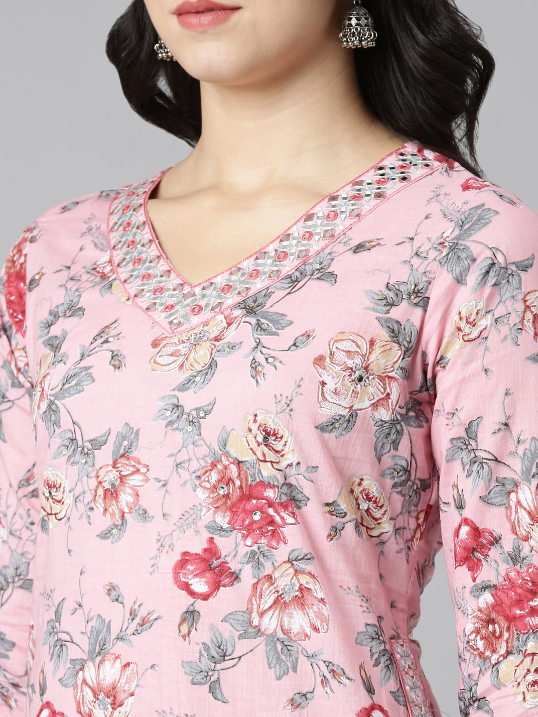 Neeru's Pink Regular Straight Printed Kurta And Salwar With Dupatta