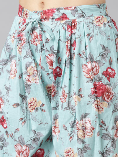 Neerus Sea Green Regular Straight Printed Kurta And Salwar With Dupatta