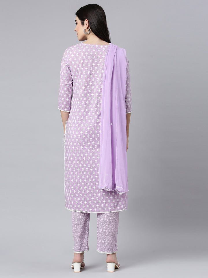 Neerus Purple printed floral suit set - side view