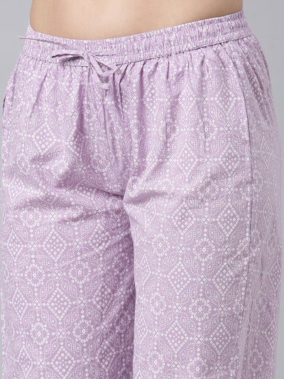 Neerus Lavender Regular Straight Floral Kurta And Trousers With Dupatta