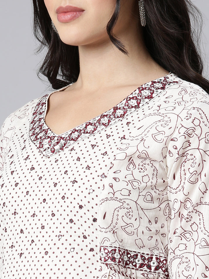 Neerus Off White Regular Straight Paisley Kurta And Salwar With Dupatta