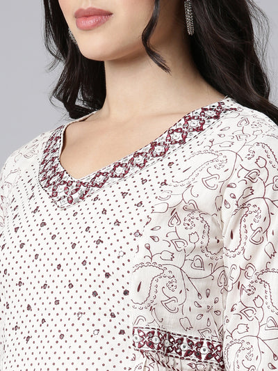 Neerus Off White Regular Straight Paisley Kurta And Salwar With Dupatta