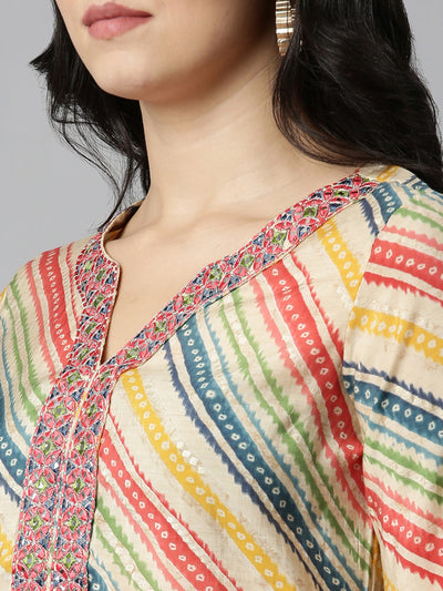 Neerus Beige Regular Straight Printed Kurta And Salwar With Dupatta