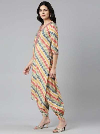 Neerus Beige Regular Straight Printed Kurta And Salwar With Dupatta