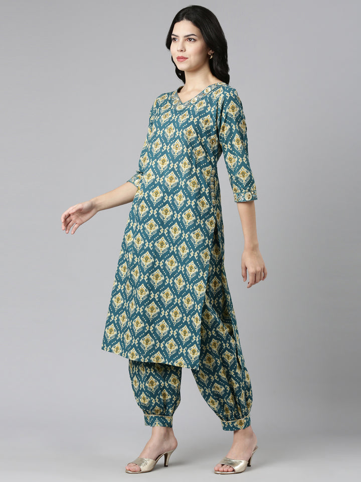 Neerus Green Regular Straight Printed Kurta And Salwar With Dupatta