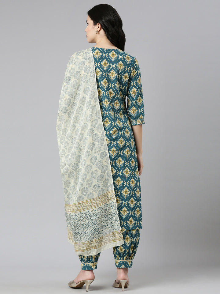Neerus Green Regular Straight Printed Kurta And Salwar With Dupatta