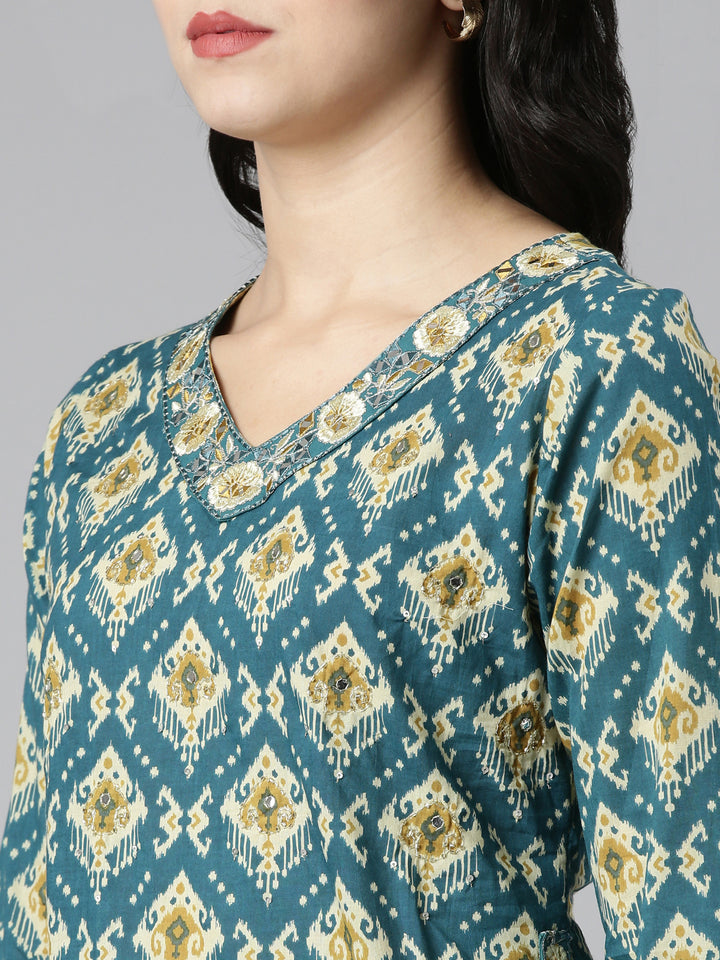 Neerus Green Regular Straight Printed Kurta And Salwar With Dupatta