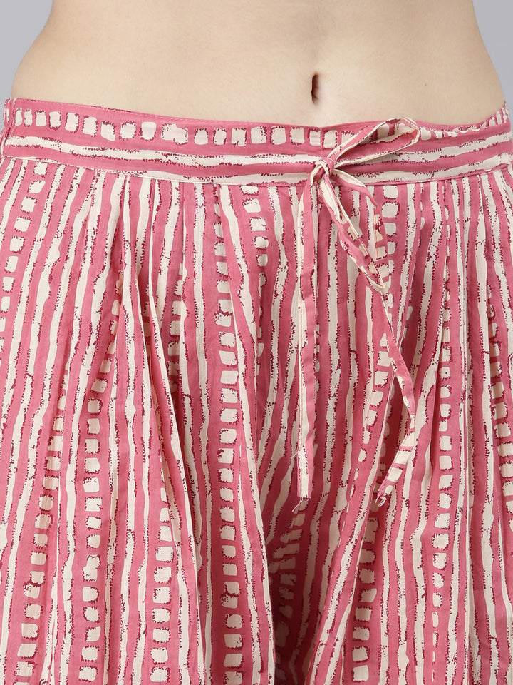 Neerus Pink Regular Straight Floral Kurta Sets And Salwar With Dupatta