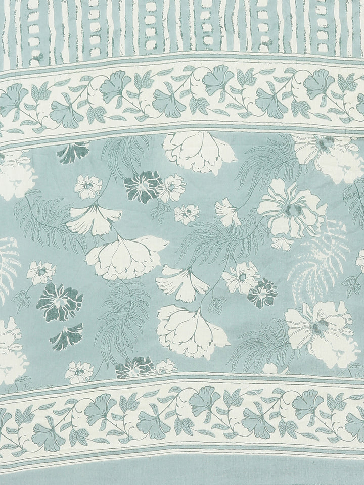 Neerus Green floral printed kurta set with salwar and dupatta - detail view 4