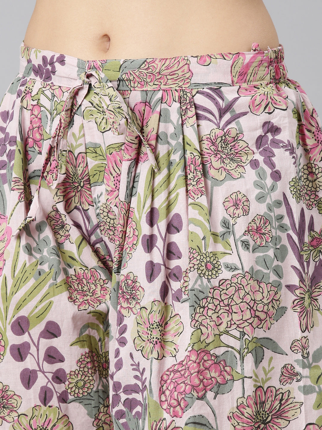 Neerus Pink printed straight kurta set with dupatta - detail view 3
